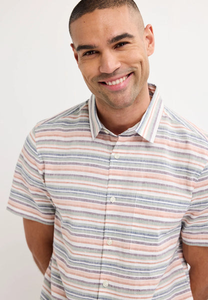 Mens Rust Stripe Linen Blend Cotton Shirt