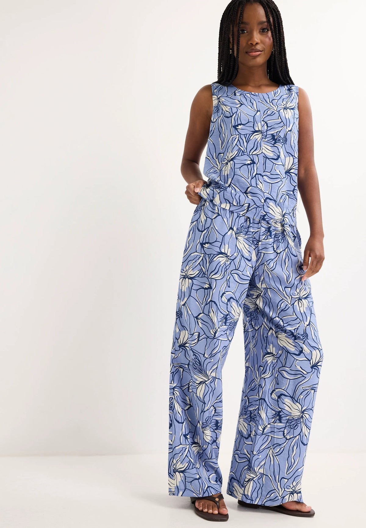 Womens Blue Floral Airflow Wide Leg Trousers