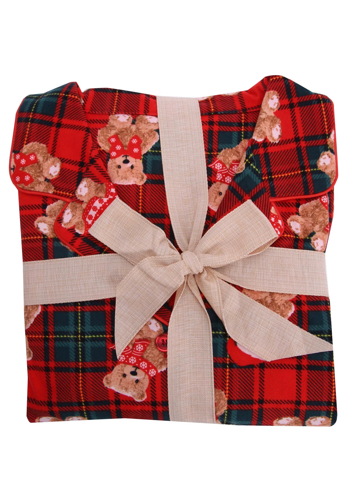 Womens Red Check Teddy Bear Family Pyjama Set