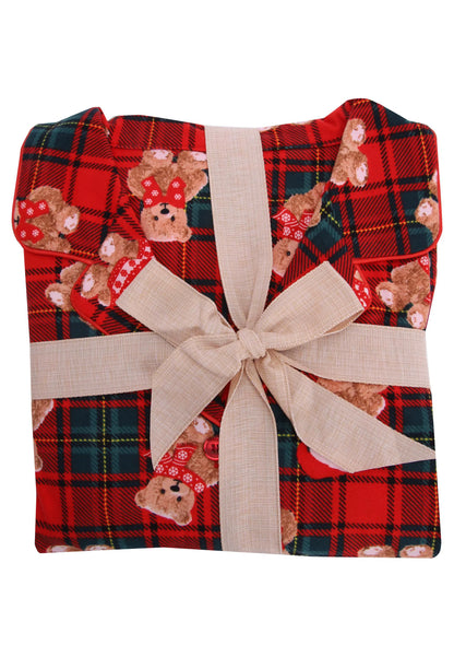 Womens Red Check Teddy Bear Family Pyjama Set