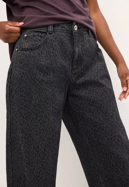 Womens Grey Leopard Print Barrel Jeans