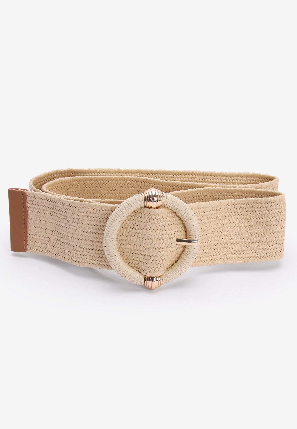 Womens Neutral Woven Buckle Belt