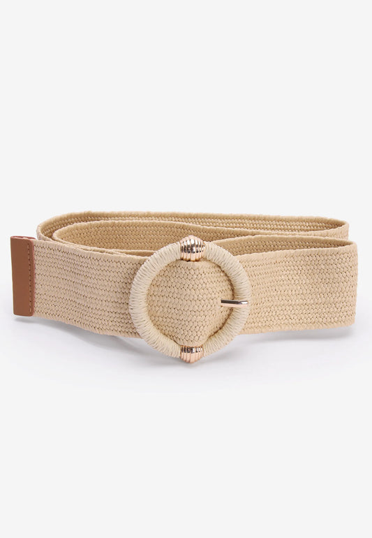 Womens Neutral Woven Buckle Belt