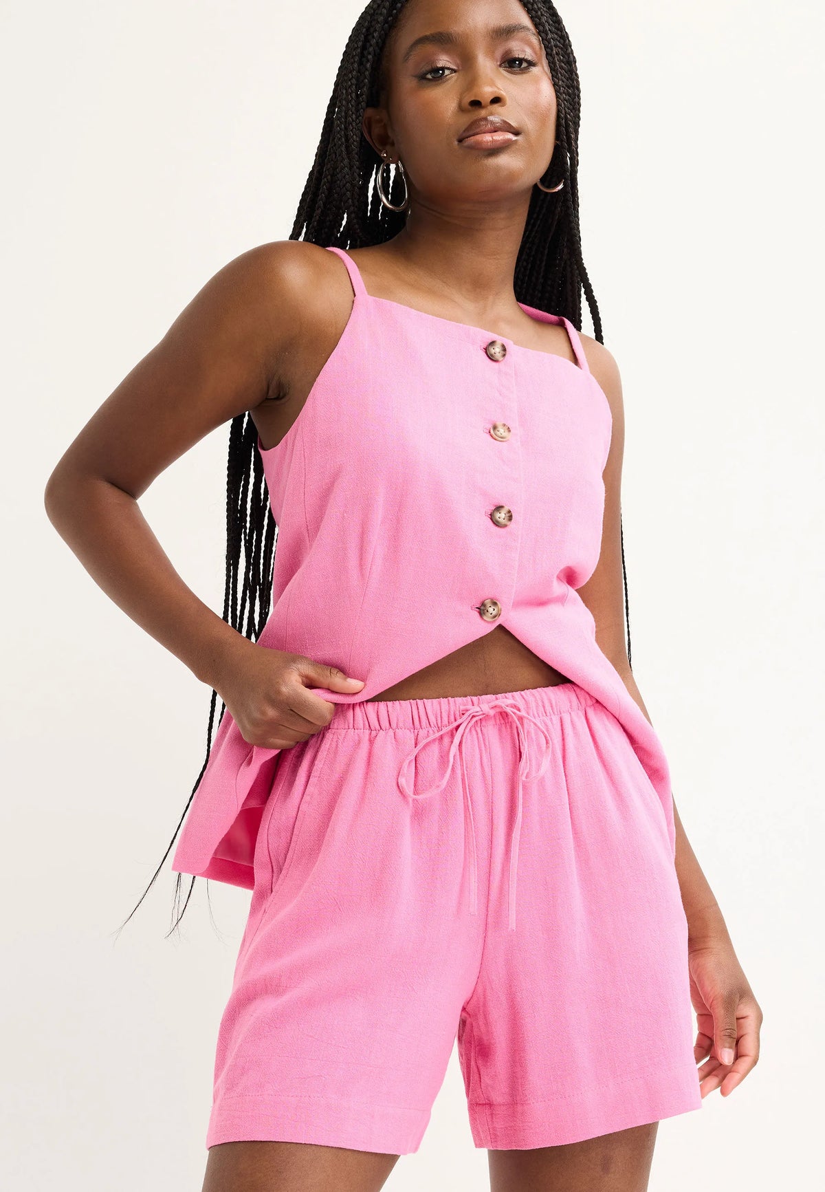 Womens Pink Linen Blend Drawstring Shorts
