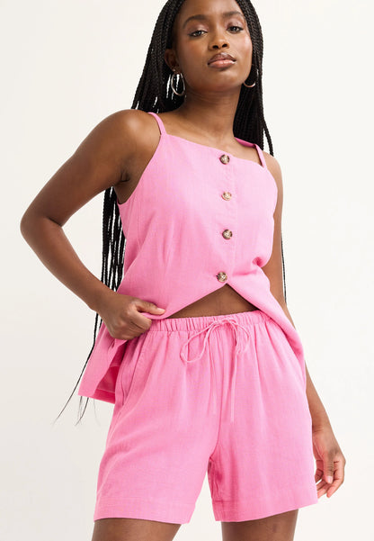 Womens Pink Linen Blend Drawstring Shorts