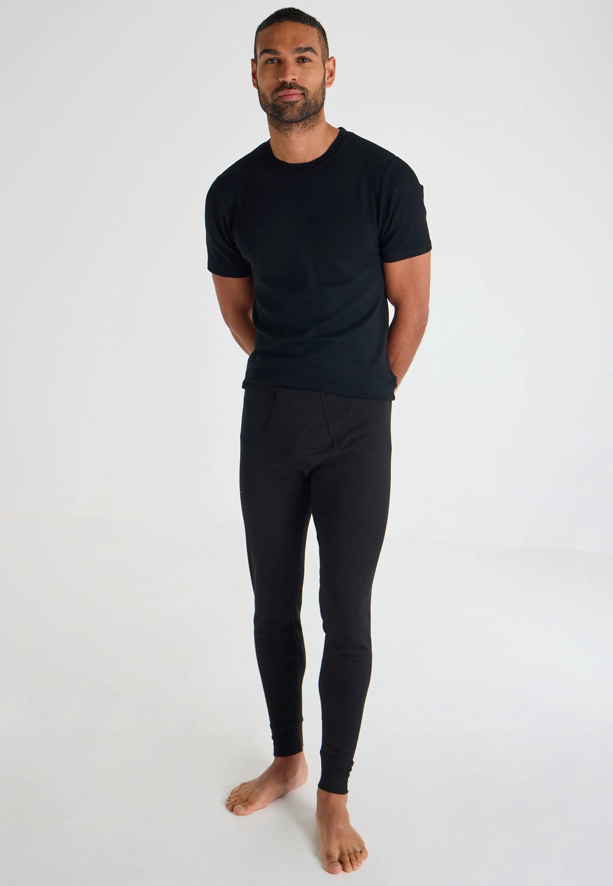 Mens Black Plain Thermal Long John Bottoms