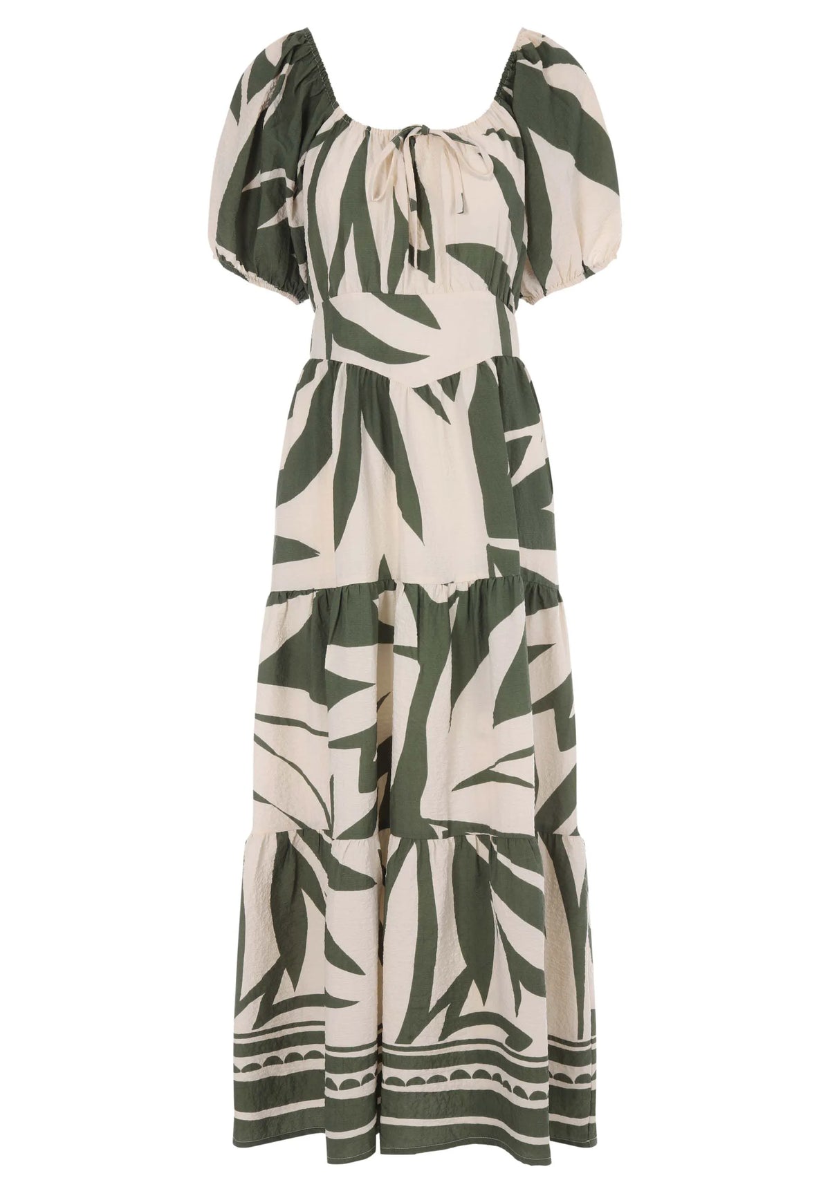 Womens Khaki Leaf Print Milkmaid Dress