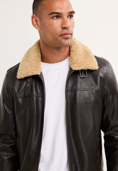 Mens Brown Faux Leather Aviator Jacket