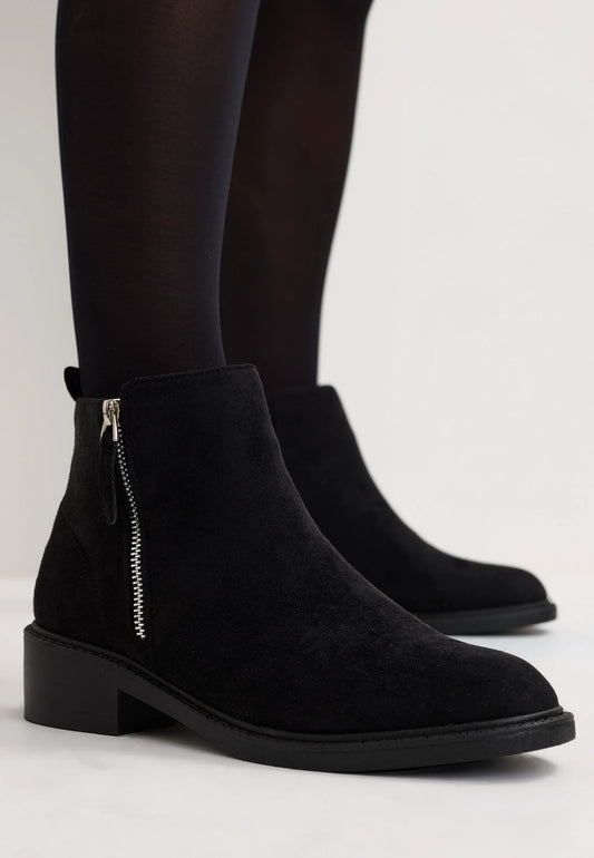Womens Black Suedette Side Zip Ankle Boots