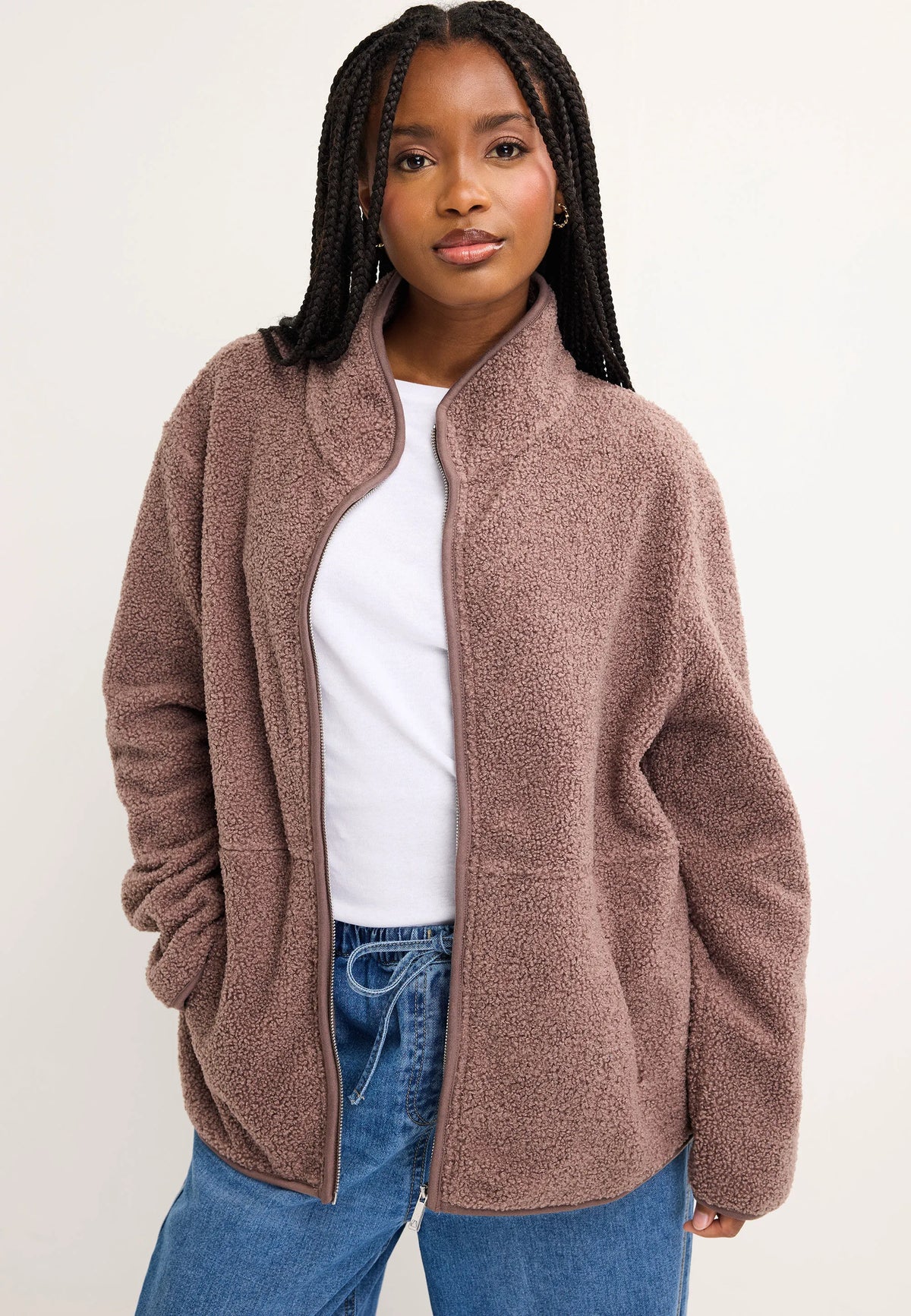 Womens Mocha Borg Fleece Jacket