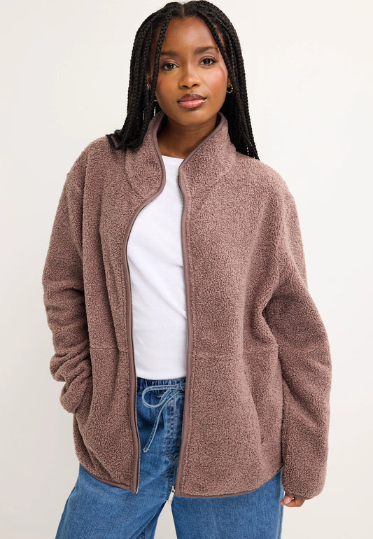 Womens Mocha Borg Fleece Jacket