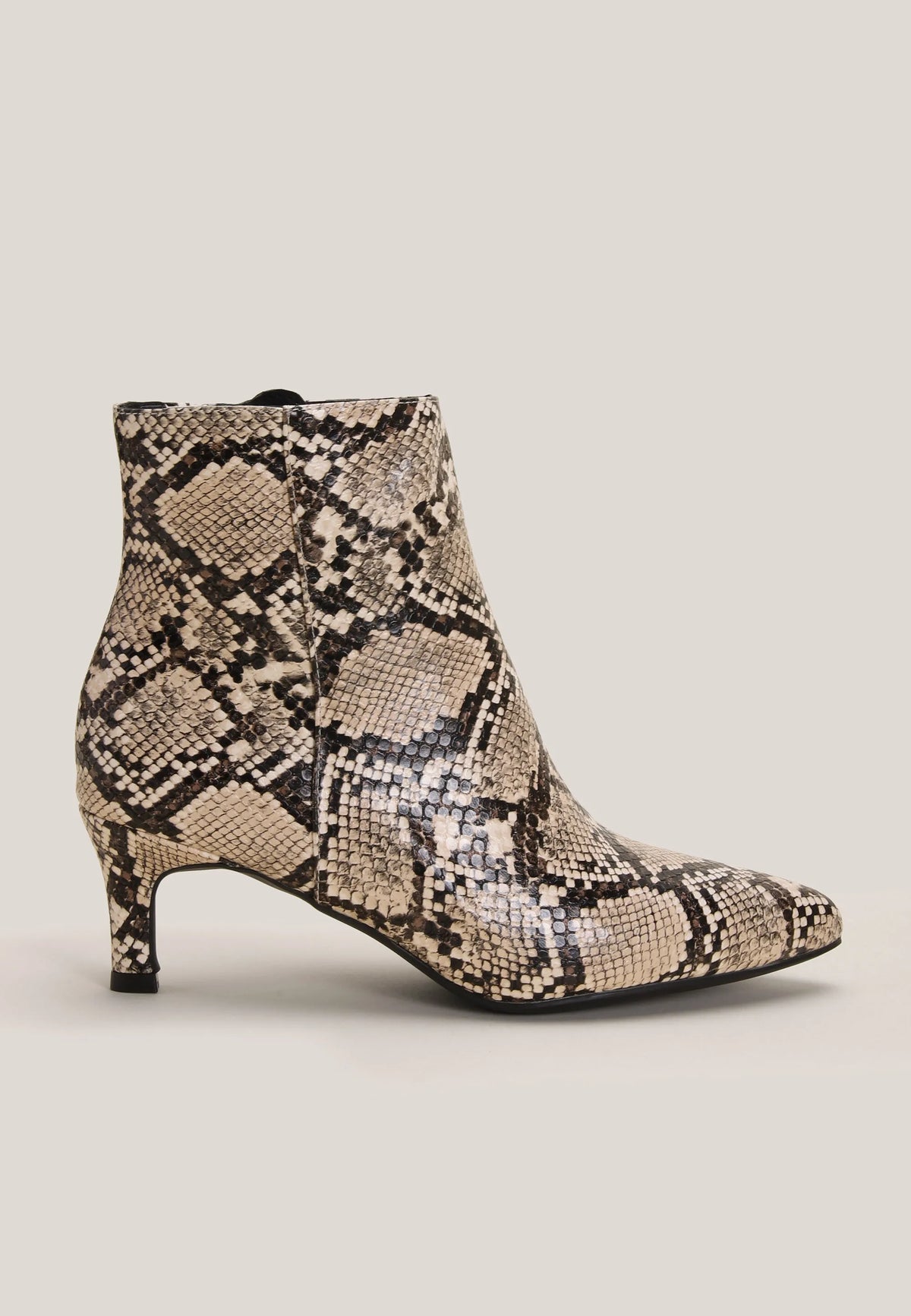 Womens Beige Snake Print Kitten Heel Boots