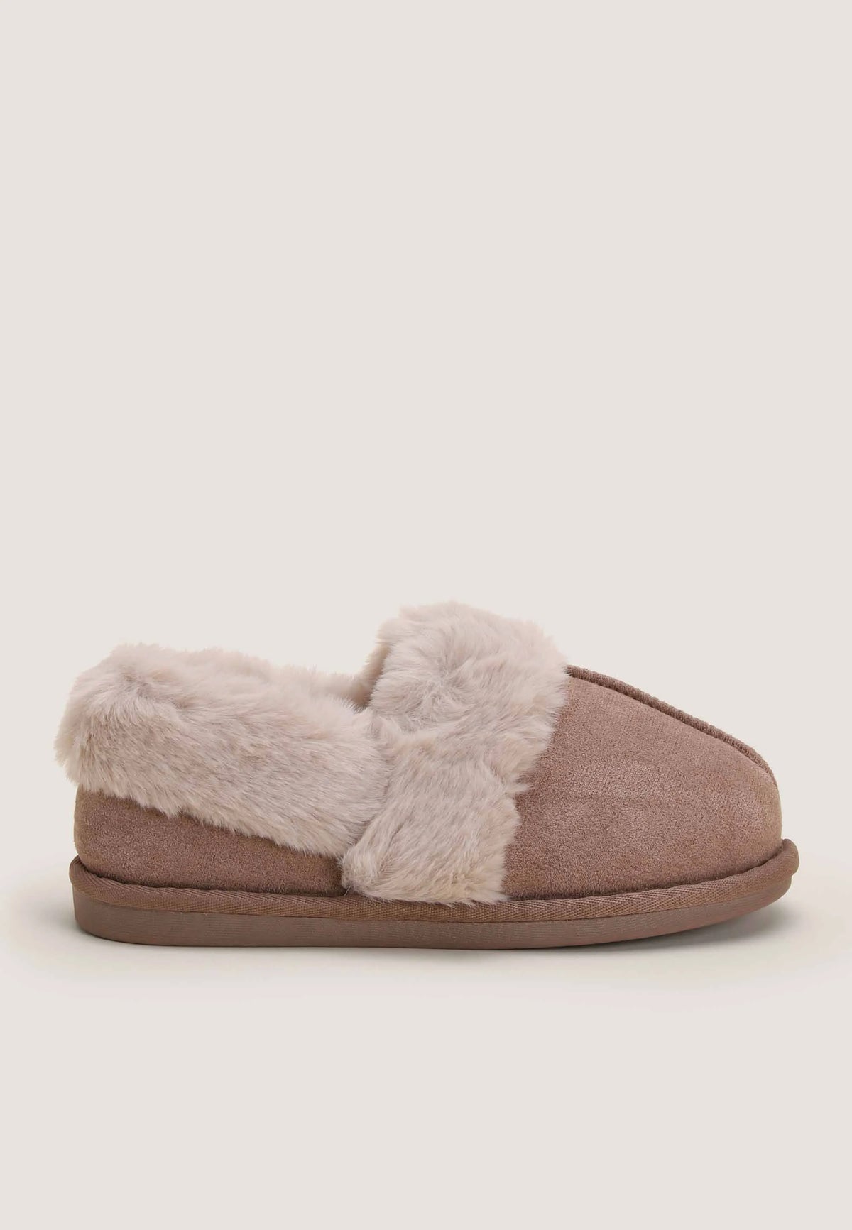 Womens Tan Fluffy Closed Back Slippers