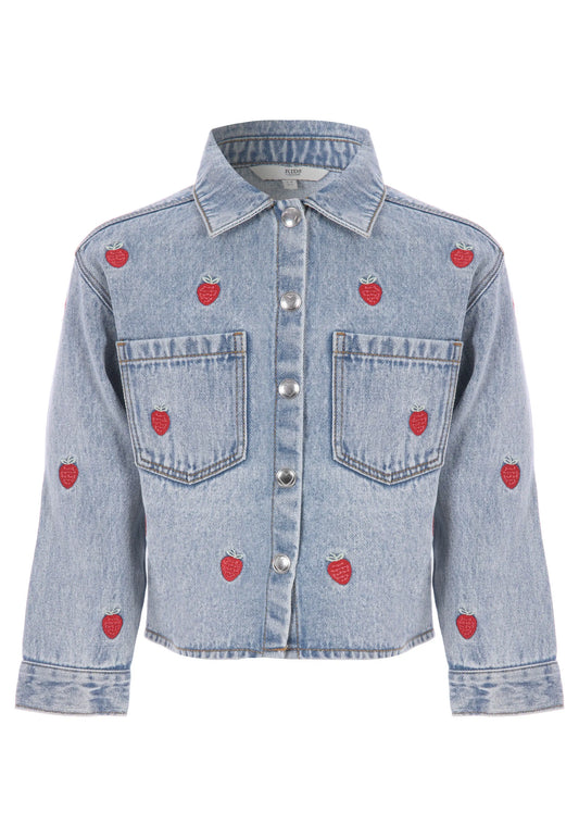 Younger Girls Blue Strawberry Denim Jacket