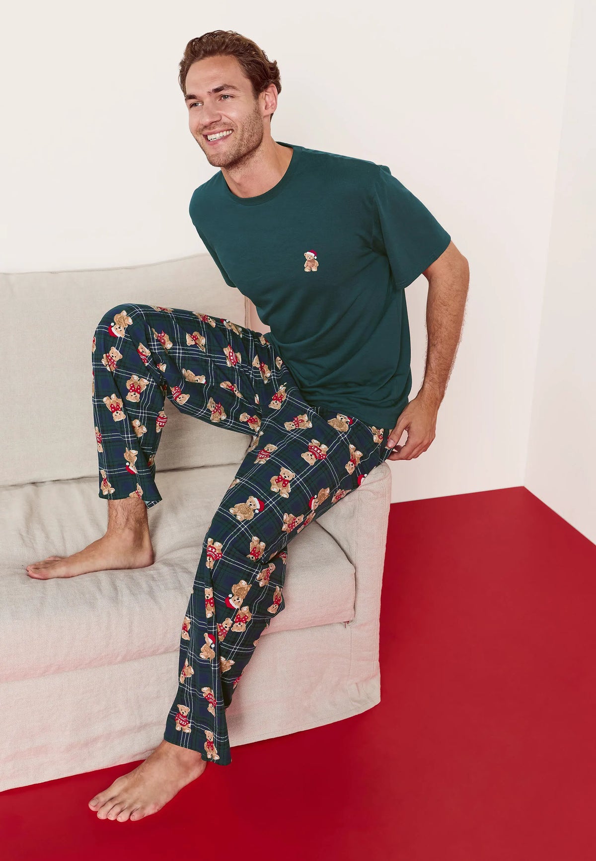 Mens Green Teddy Bear Family Pyjama Set