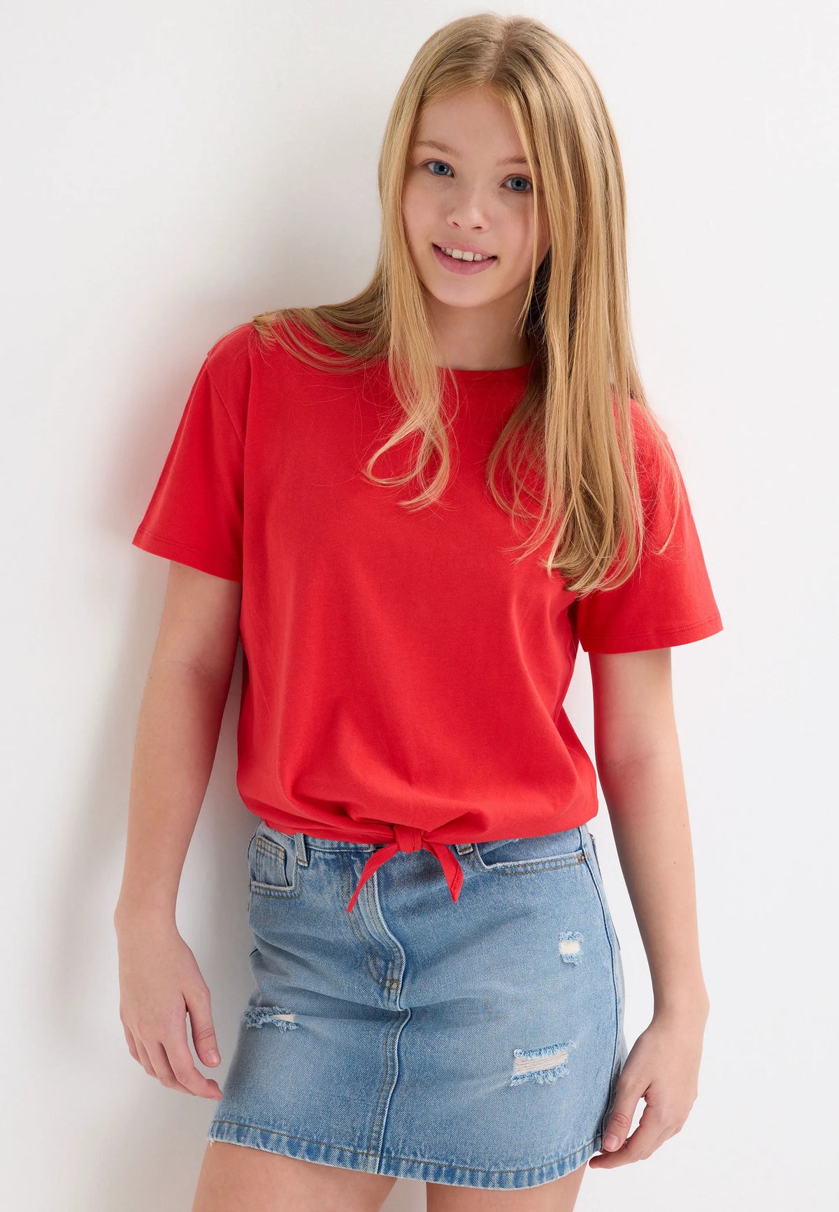Older Girls Light Blue Denim Five Pocket Mini Skirt