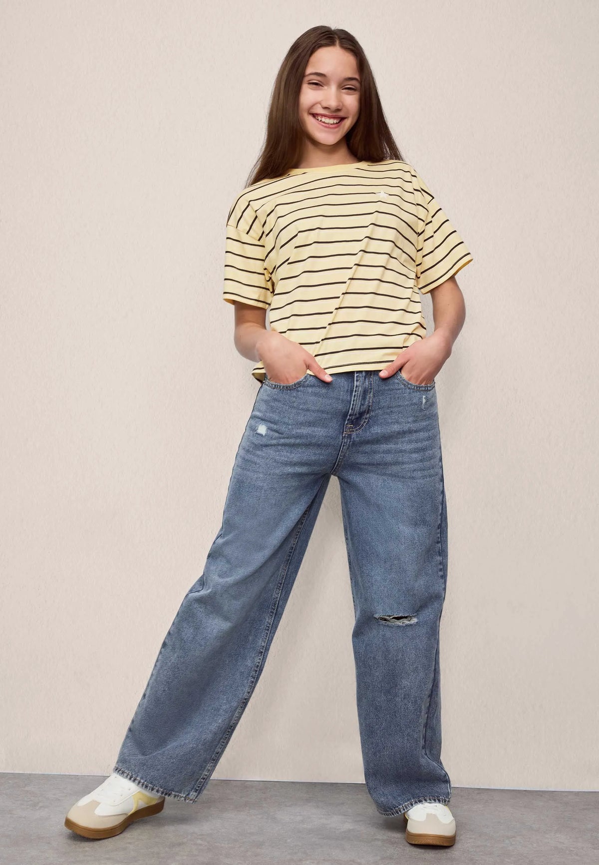 Older Girls Blue Ripped Wide Leg Jeans