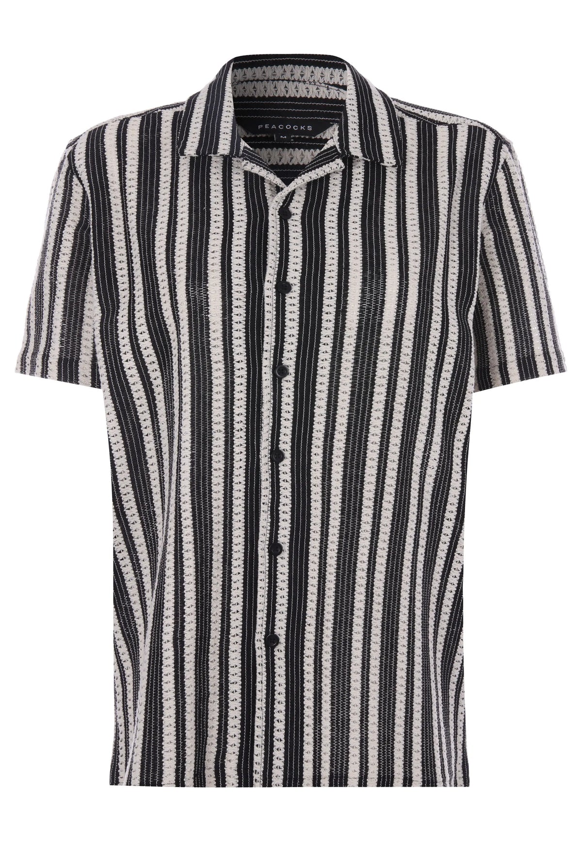 Mens Black Crochet Stripe Cotton Shirt