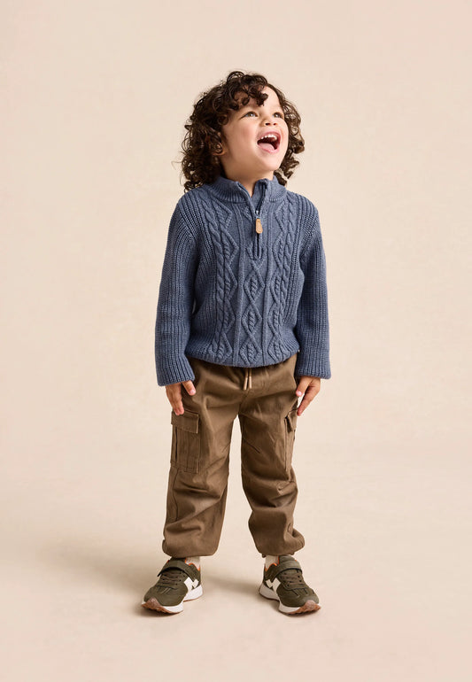 Younger Boys Blue Quarter Zip Cable Jumper