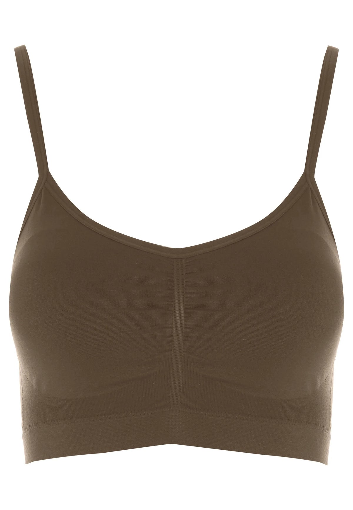 Womens Chocolate Brown Thin Strap Seam Free Bra Top