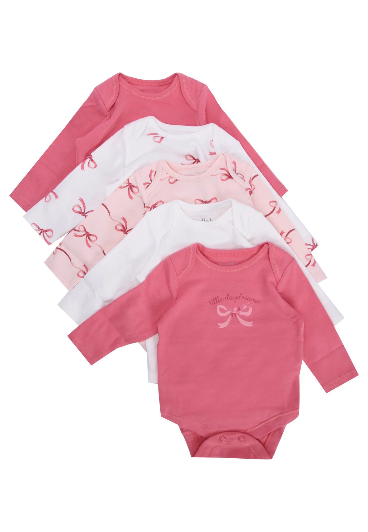 Baby Girls 5pk Pink Bow Print Bodysuits
