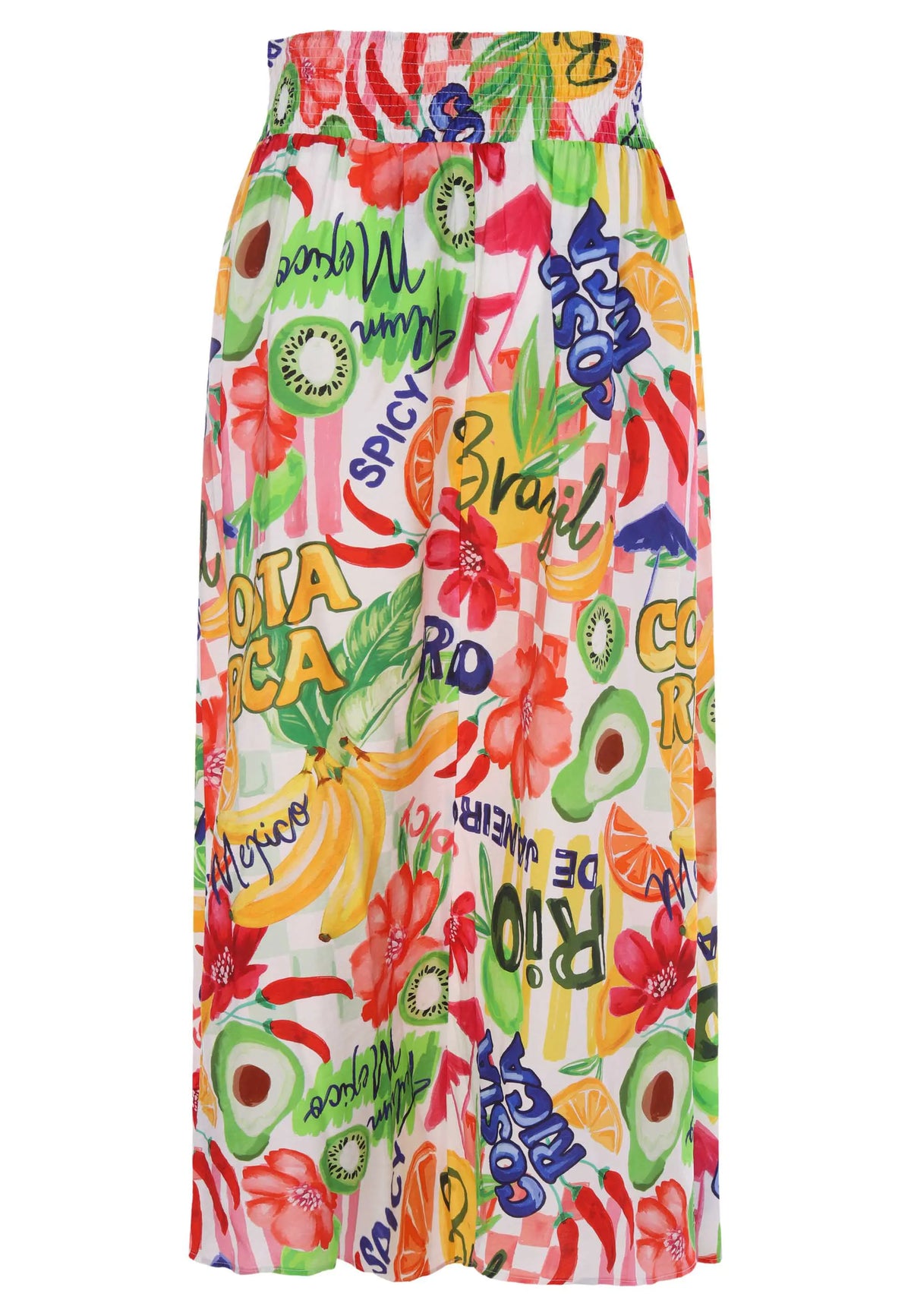 Womens White Tropical Print Shirred Waist Skirt