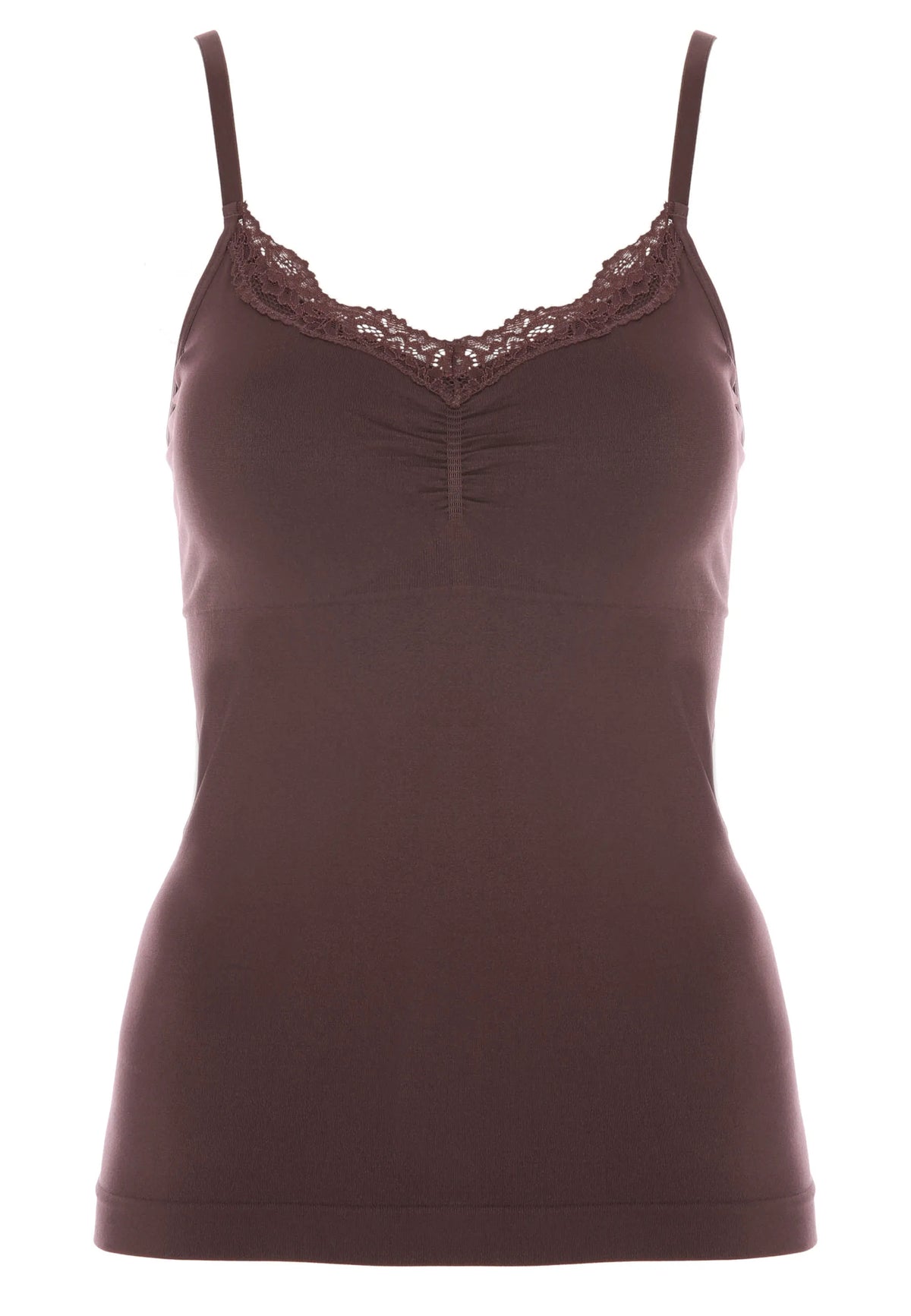 Womens Brown Lace Trim Seamfree Cami Top