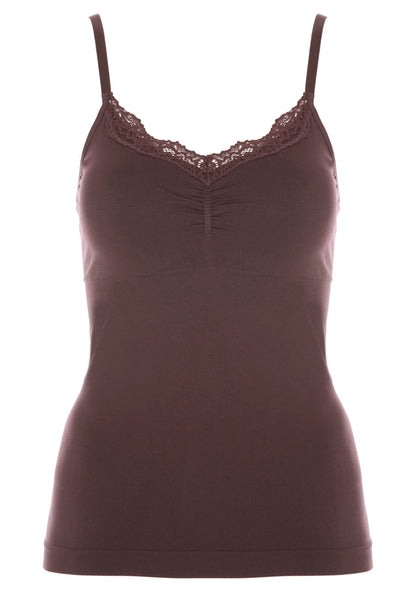 Womens Brown Lace Trim Seamfree Cami Top