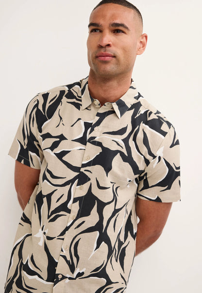 Mens Black Cotton Floral Print Shirt