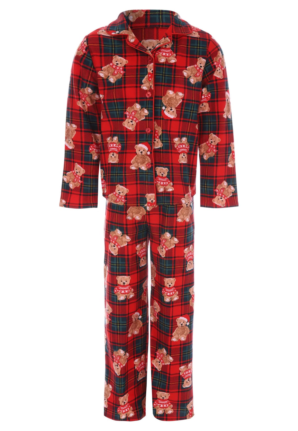 Girls Red Check Teddy Bear Family Pyjama Set