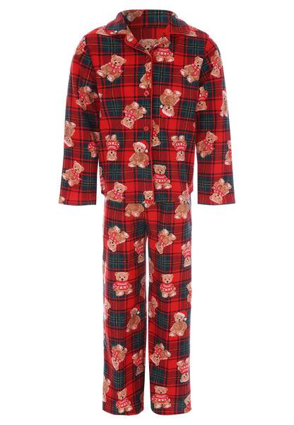 Girls Red Check Teddy Bear Family Pyjama Set