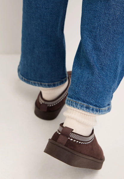 Womens Chocolate Brown Casual Cosy Mules