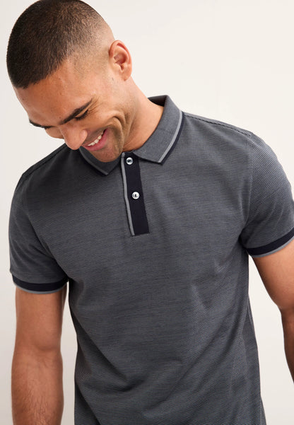 Mens Navy Textured Cotton Polo Shirt