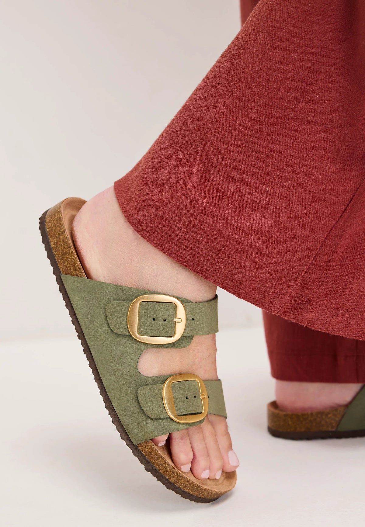 Womens Khaki Buckle Footbed Sandals