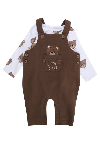 Baby Boys Brown Bear Dungarees & Bodysuit Set