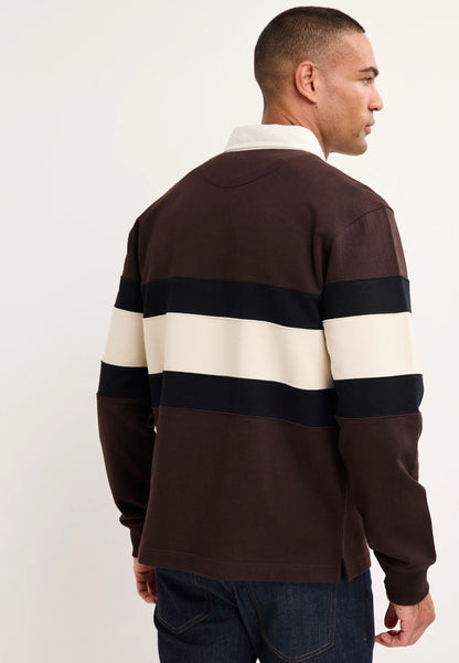 Mens Brown Stripe Rugby Sweatshirt