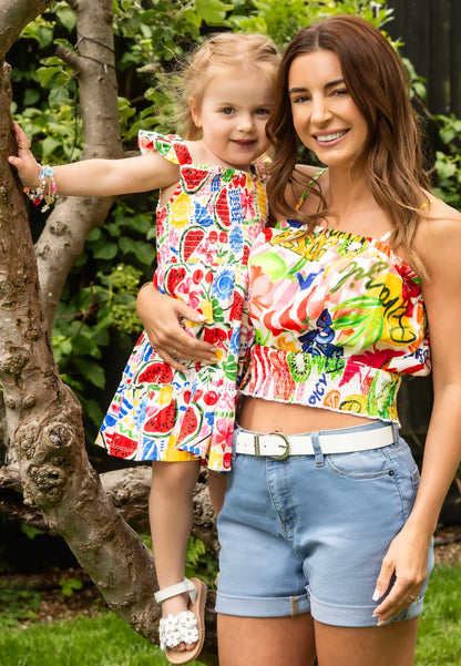 Younger Girls Red Watermelon Shirred Dress