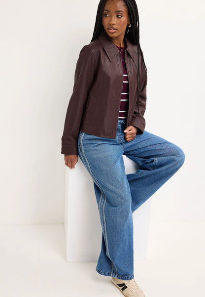 Womens Plum Faux Leather Zip Jacket