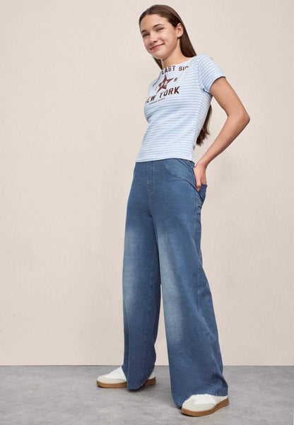 Older Girls Blue Star Wide Leg Jeans