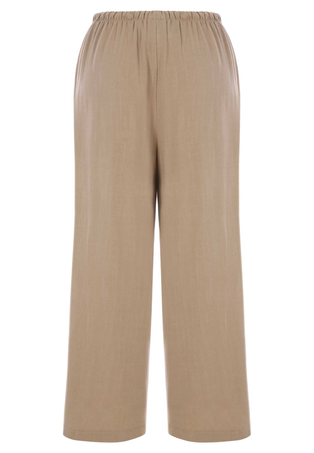 Womens Camel Linen Blend Cropped Wide Leg Trousers