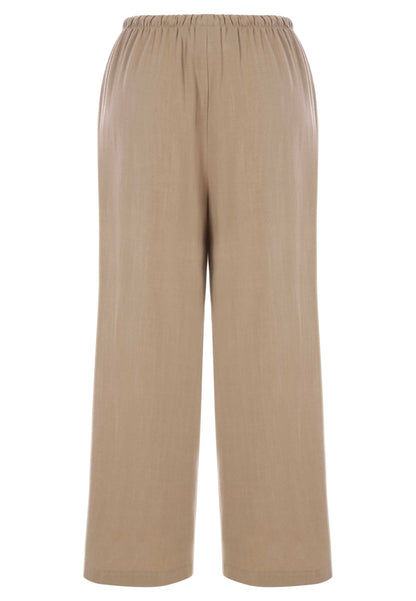 Womens Camel Linen Blend Cropped Wide Leg Trousers