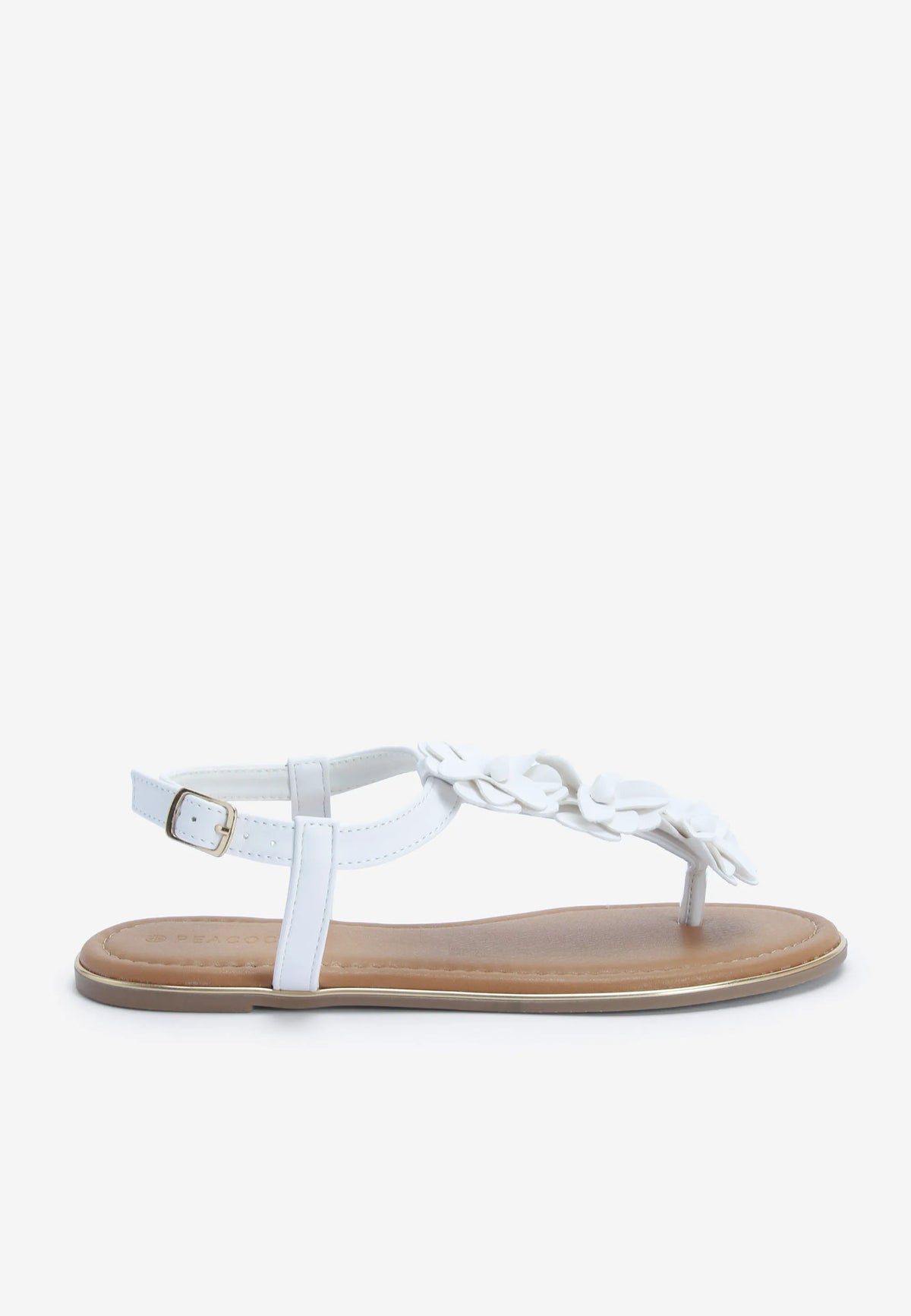 Womens White Flower Detail Toe Post Sandals