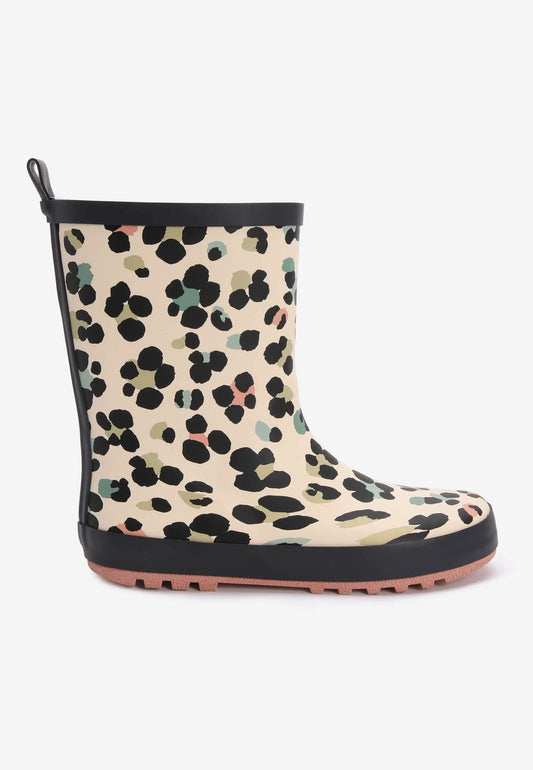 Girls Cream Leopard Wellies