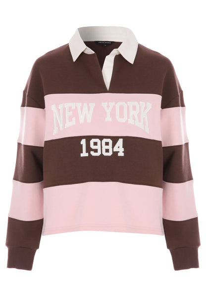Womens Pink Stripe Rugby Sweatshirt Top