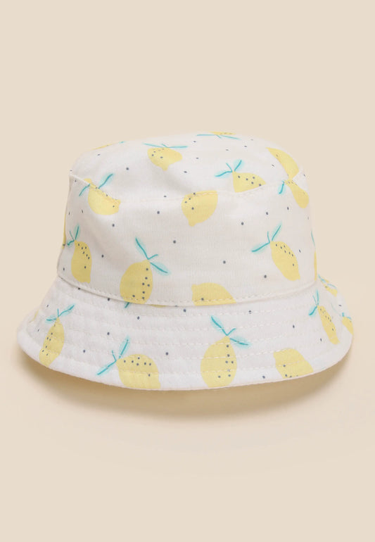 Baby Girls Yellow Lemon Print Reversible Bucket Hat