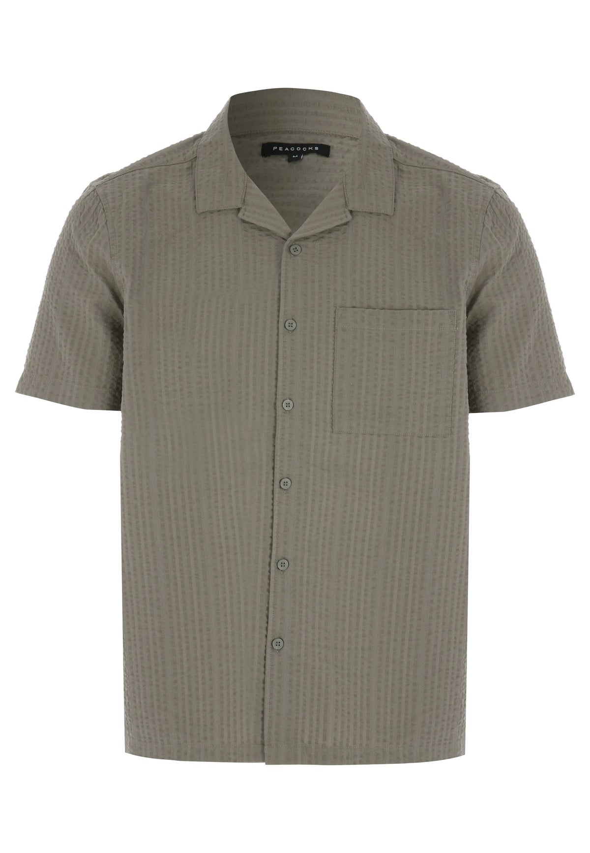 Mens Khaki Seersucker Stripe Cotton Shirt