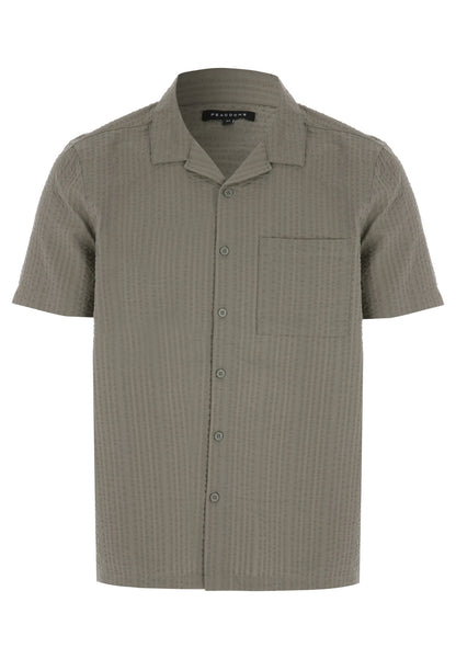 Mens Khaki Seersucker Stripe Cotton Shirt