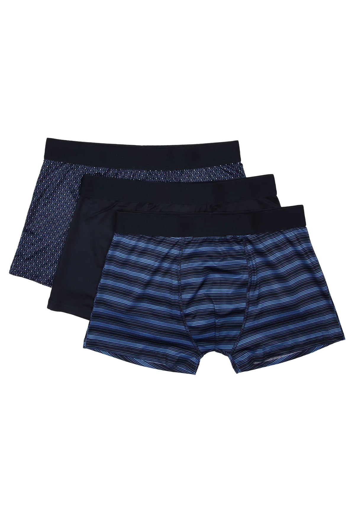 Mens 3pk Navy Stripe Smooth Hipster Trunks
