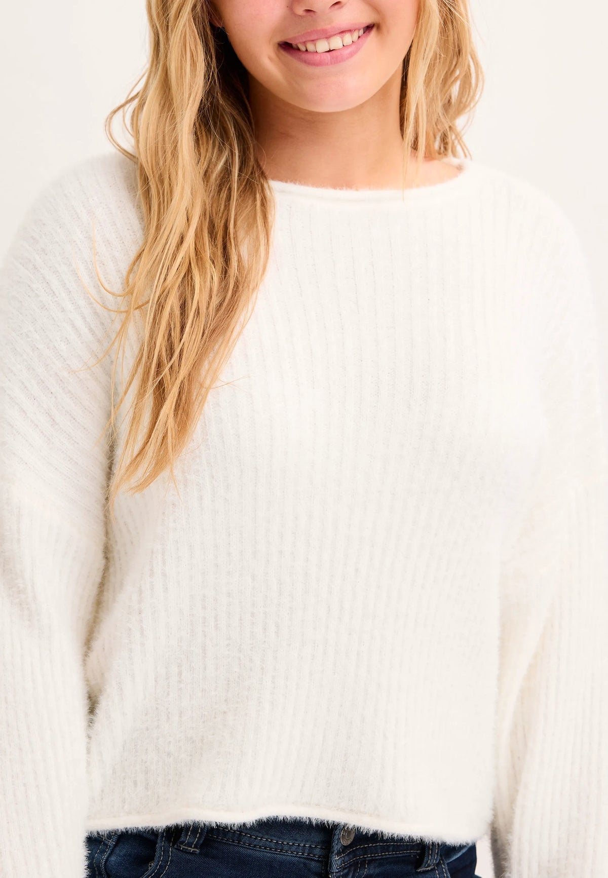Older Girls Cream Ribbed Jumper