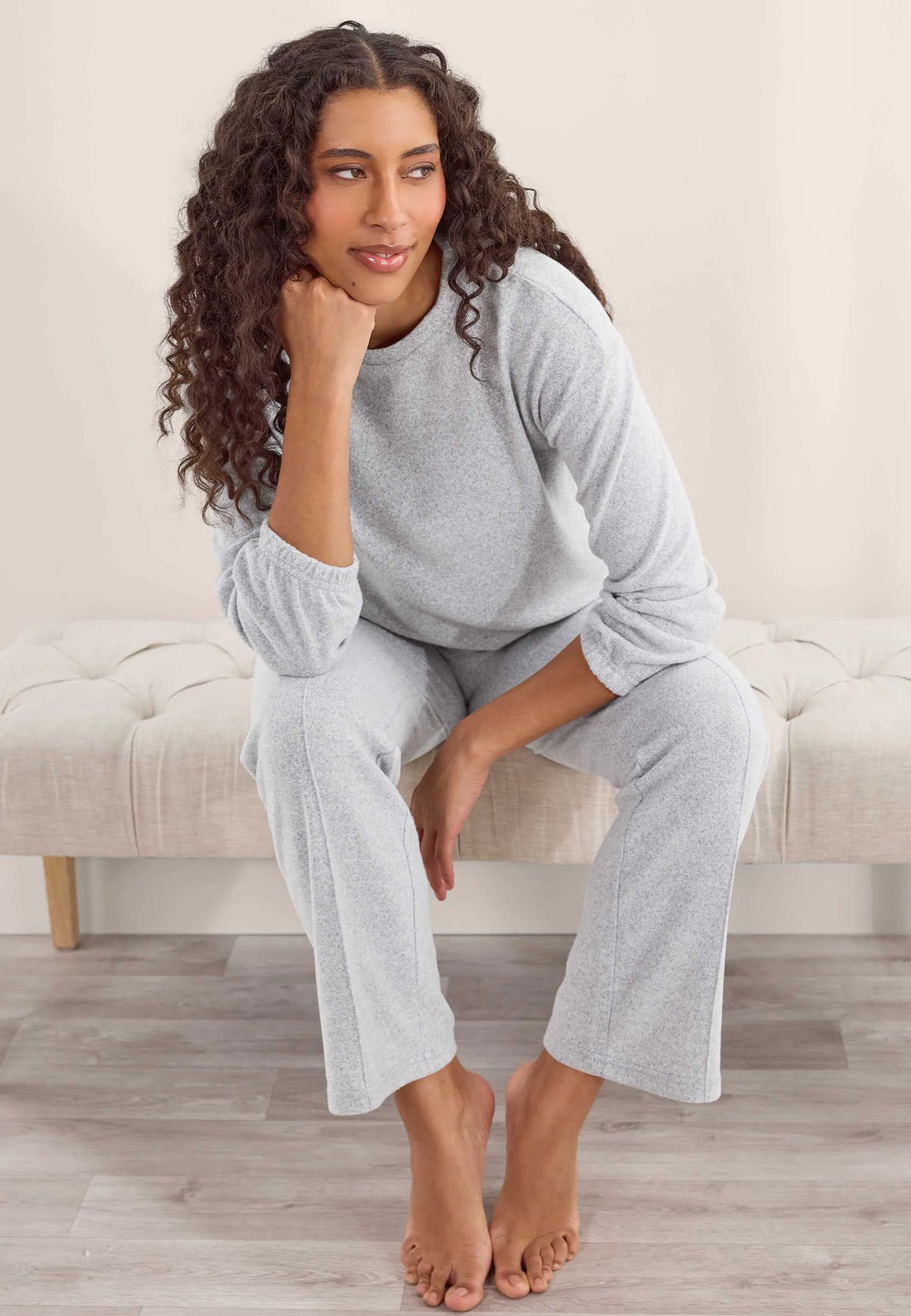 Womens Grey Soft Touch Long Sleeved Pyjama Top